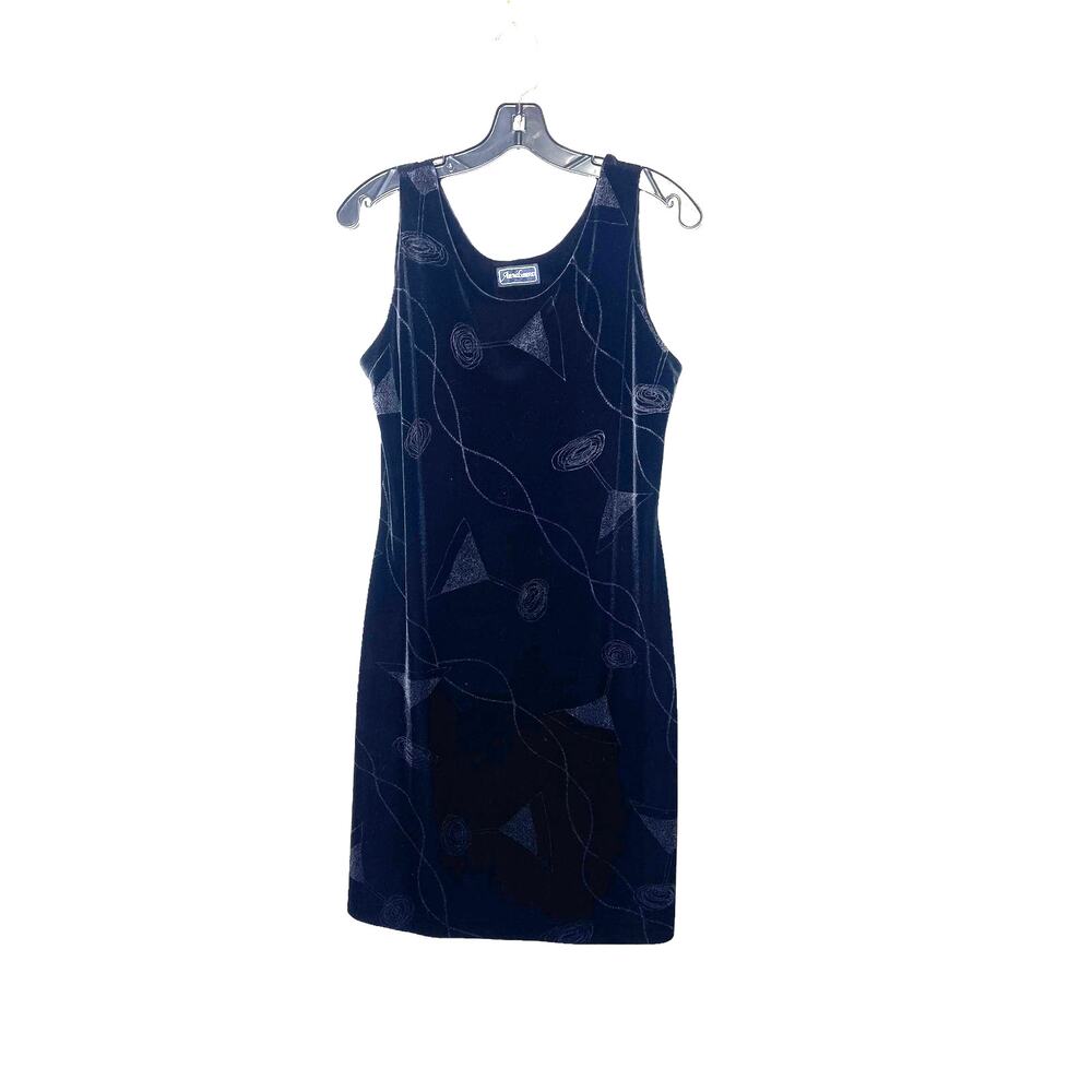 Anna Laura Sleeveless Black Velvet Shift Dress Vintage Martini Glass Design